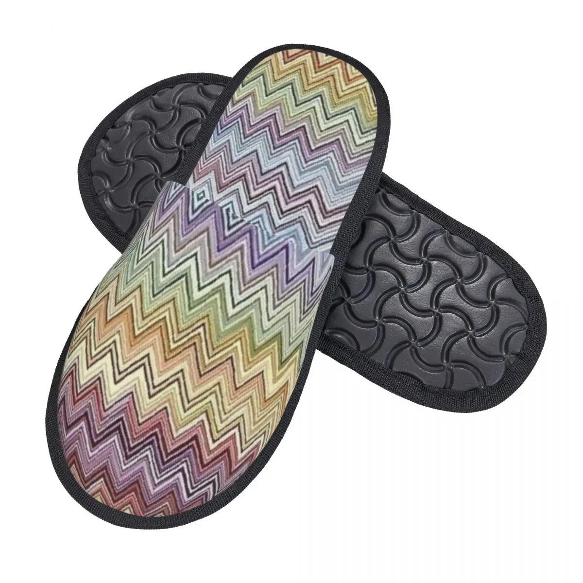 Custom Print Boho Chic Modern Zigzag House Slippers Warm Geometric Multicolor Memory Foam Fluffy Slipper Indoor Outdoor Shoes