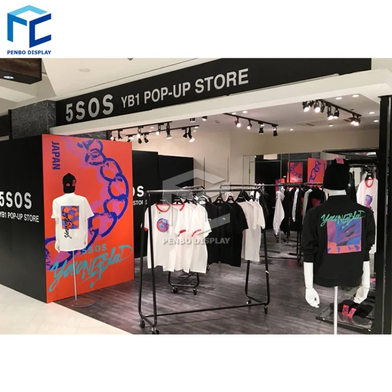 

2025customized.White and Red Exhibition Booth Clothes Display with Garment Display Rack