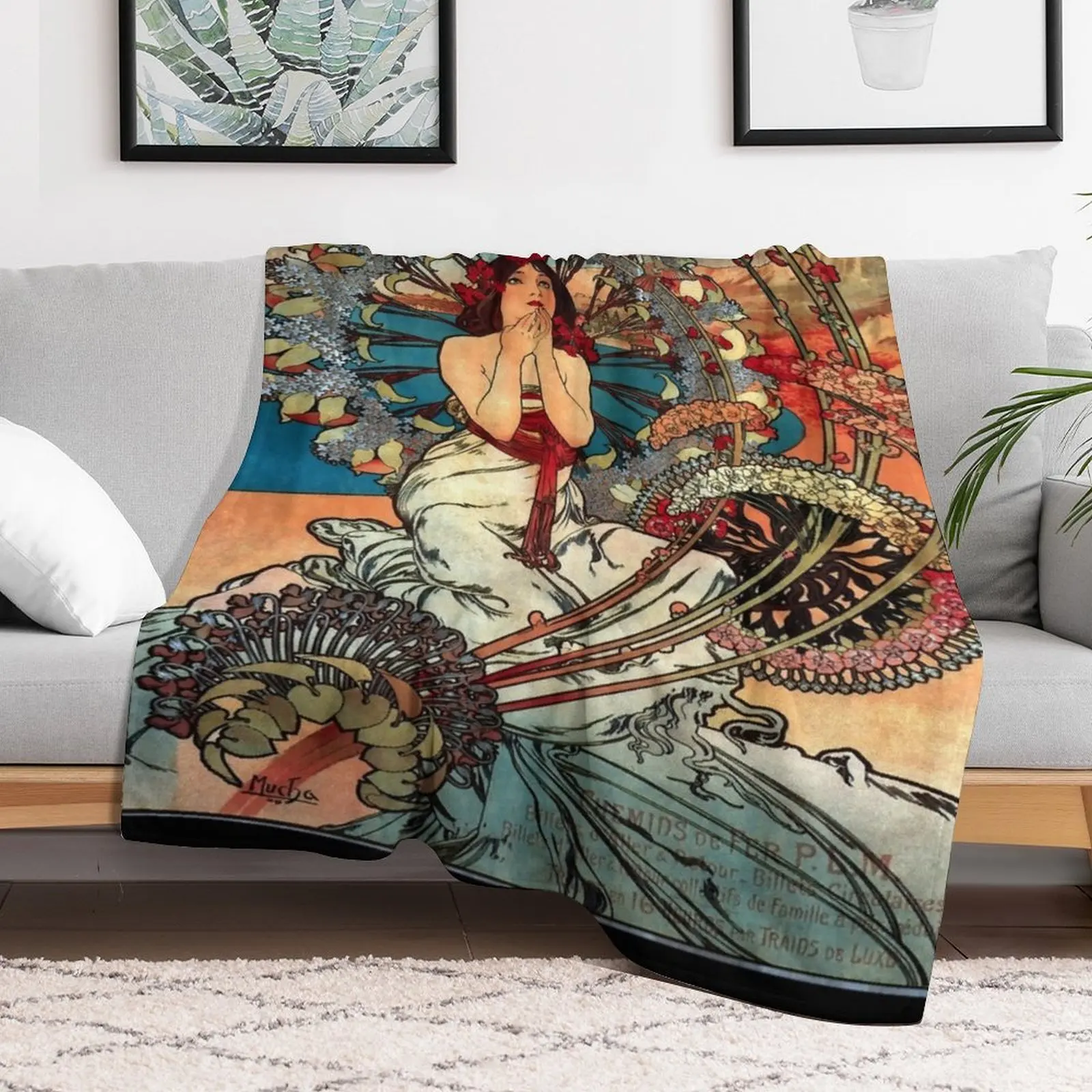 Monaco Monte Carlo 1897 - Mucha Art Nouveau Enhanced Throw Blanket funny gift Beach Vintage Summer Blankets