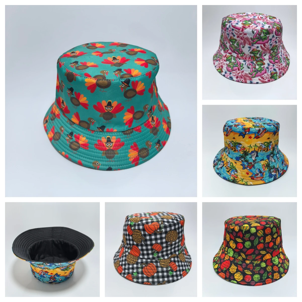 Sombrero de Pescador Estampado para Mujer, Diseño de Calabaza, Pavo, Alien, Flamenco, Tiburón, para Otoño y Verano, Ala Ancha, para Playa, Vacaciones y Actividades al Aire Libre