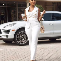 Ropa de trabajo de negocios, trajes de pantalón de dos piezas para mujer, conjuntos elegantes sin mangas, Blazer, Top y pantalones de tubo, conjuntos a juego de oficina para mujer