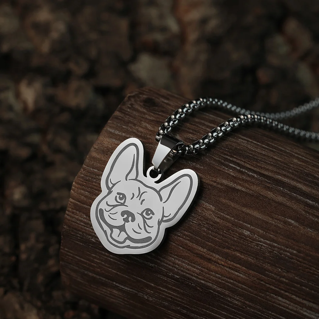 QIMING Frenchie French Bulldog Dog Head Necklace Women Men Jewelry Lovely Animal Pet Lover Stainless Steel Vintage Necklace