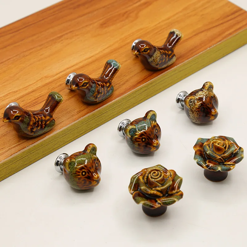 

2pcs Cabinet Pulls Handle for Furniture Door Dresser Room Drawer Closet Wardrobe Pull Cartoon Animal Ceramic Knobs