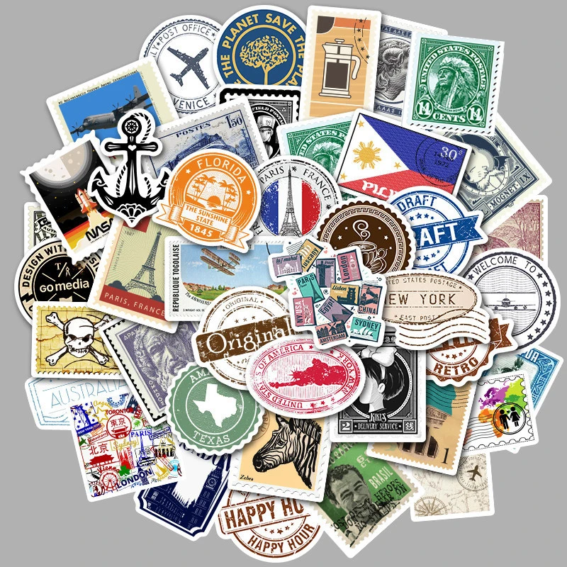 10/20/49 PCS Vintage Postage Stamps Journal Style Desc Traveling DIY Stickers For Scrapbooking And Journaling