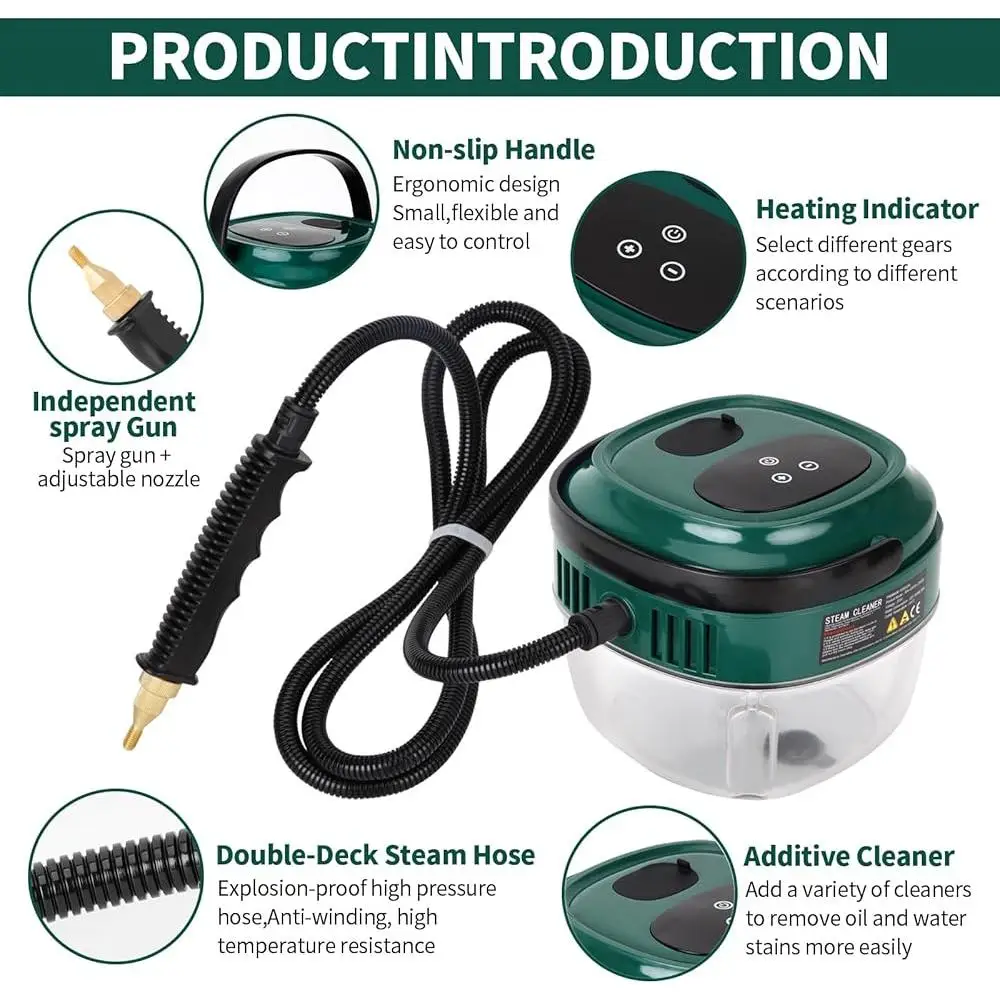 High Pressure Steam Cleaner 2500W 105°C Portable Handheld Steam Cleaner with 6 Gears 3 Brush Heads Ideal Home Car Upholstery