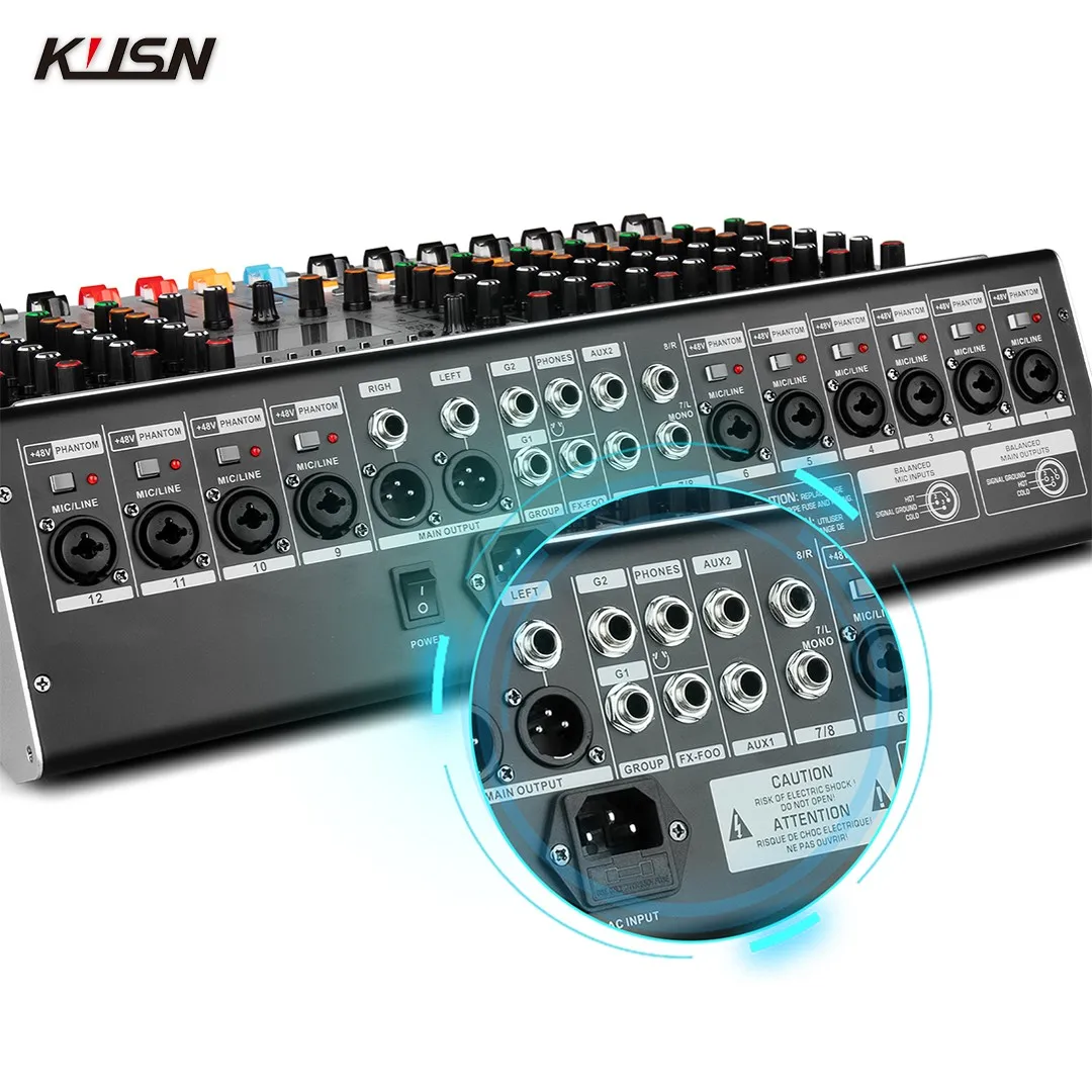 Mixer digitale 12 canali 99 DSP Controller DJ alimentato professionale Console di missaggio audio Mixer audio con Bluetooth USB