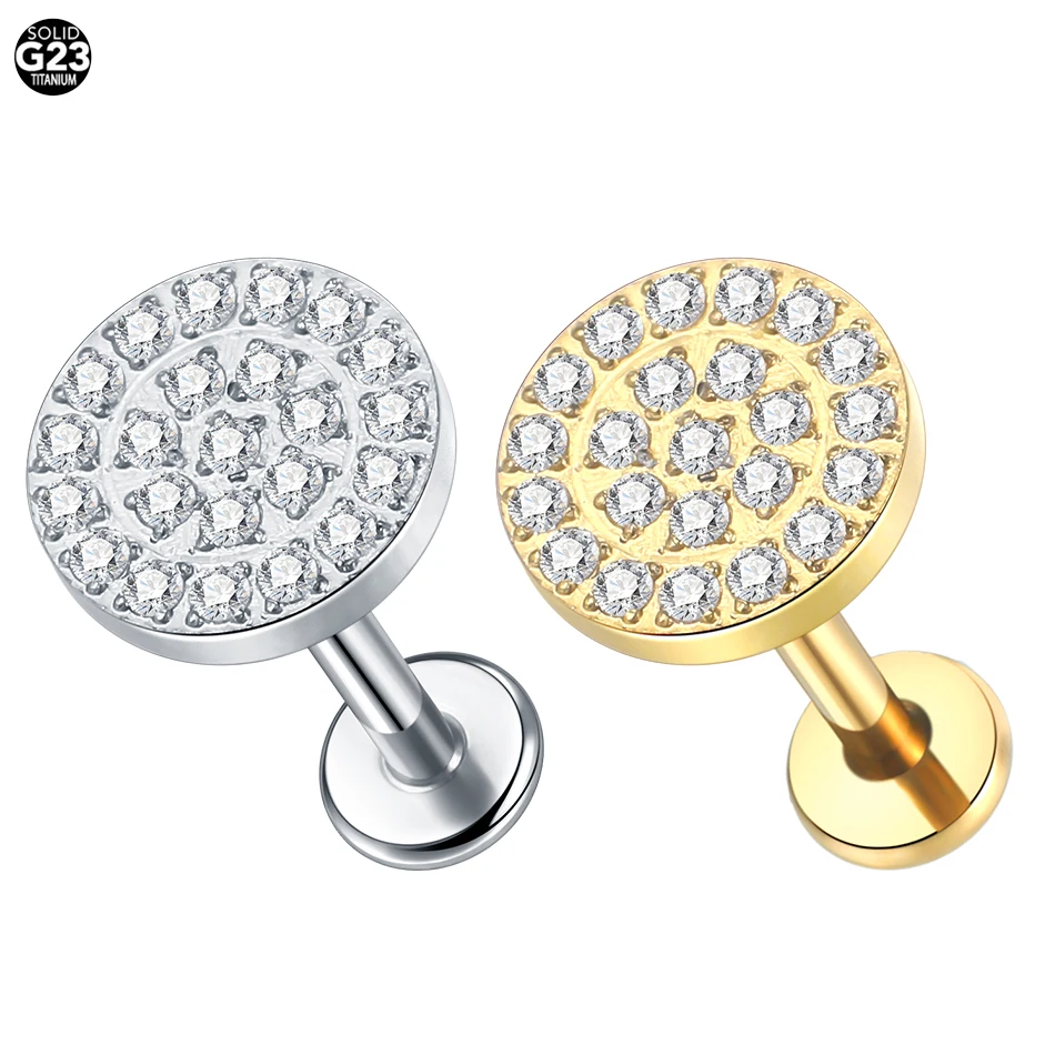 1PC ASTM F136 Titanium 16G Square &Round CZ Labret Medusa Monroe Piercing Helix Cartilage Conch Tragus Lobe Stud Earring Jewelry
