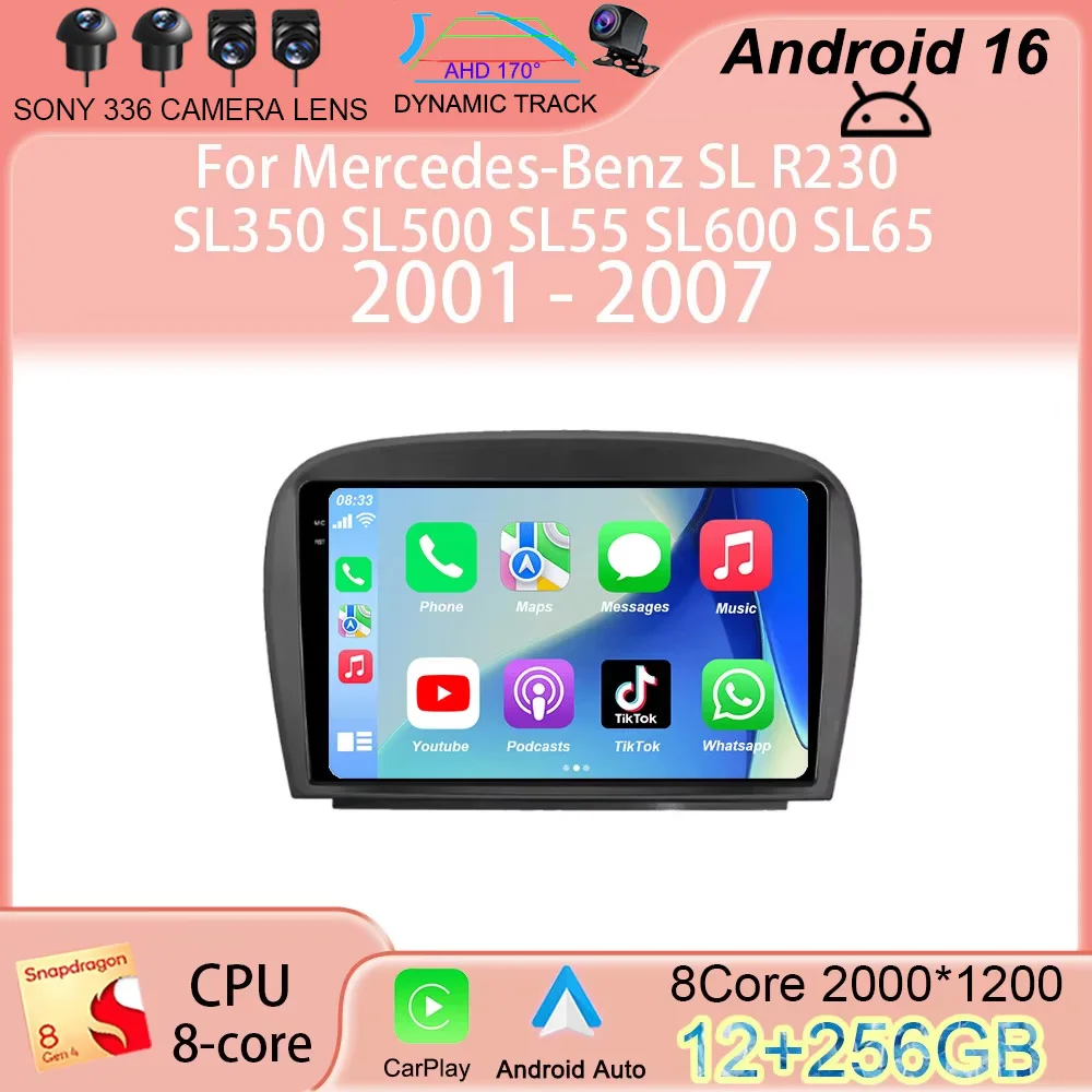 

Автомагнитола Android 16 Carplay BT для Mercedes-Benz SL R230 SL350 SL500 SL55 SL600 SL65 2001-2007 с Wi-Fi+4G