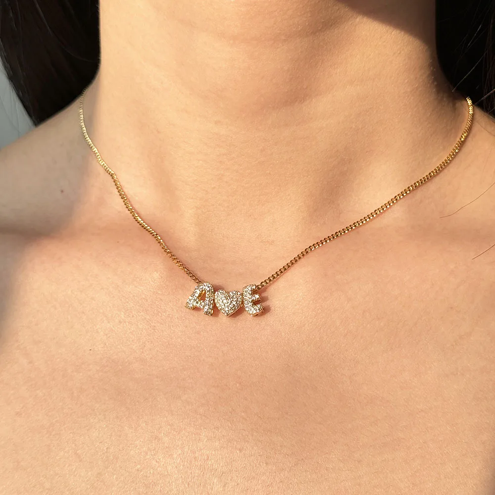 DIY Bubble Diamond Letters Detachable ,DIY Zircon Letter Necklace Accessory Faddish Mini 3D Letter Personalized Necklace Pendant