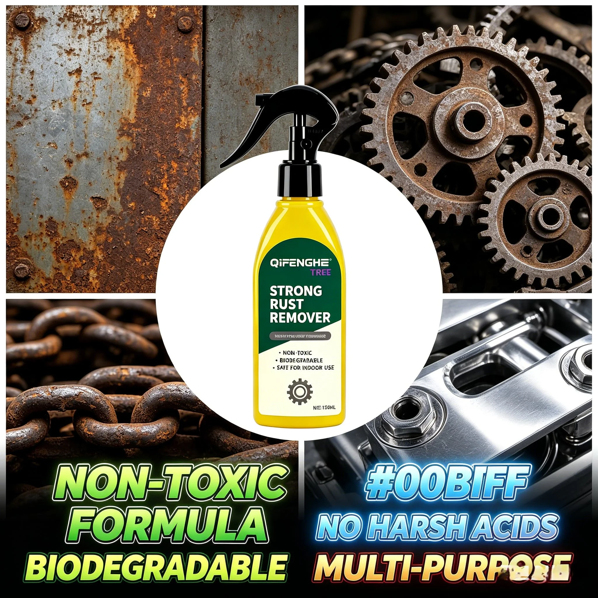 QiFENGHE® 150ML Strong Rust Remover Spray Restore Brightness Effect Remove Dirt Grime Does Not Hurt Material Car Metal Cleaner