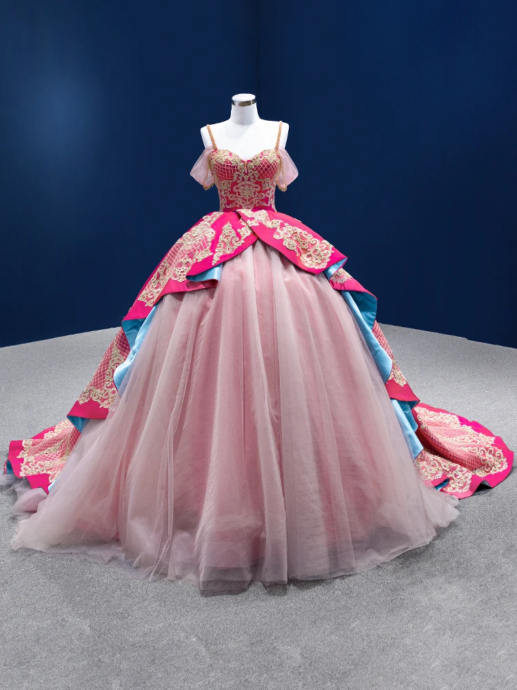 Fúcsia quinceanera vestidos de baile espaguete cintas tule apliques frisado mexicano doce 16 vestidos 15 anos