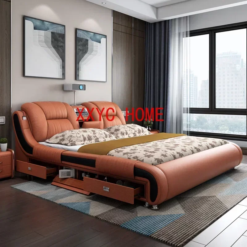 Queen Luxury Modern Double Bed Storage Multifonction Bedroom King Double Bed White Frame Smart Cama Box Casal Room Furniture