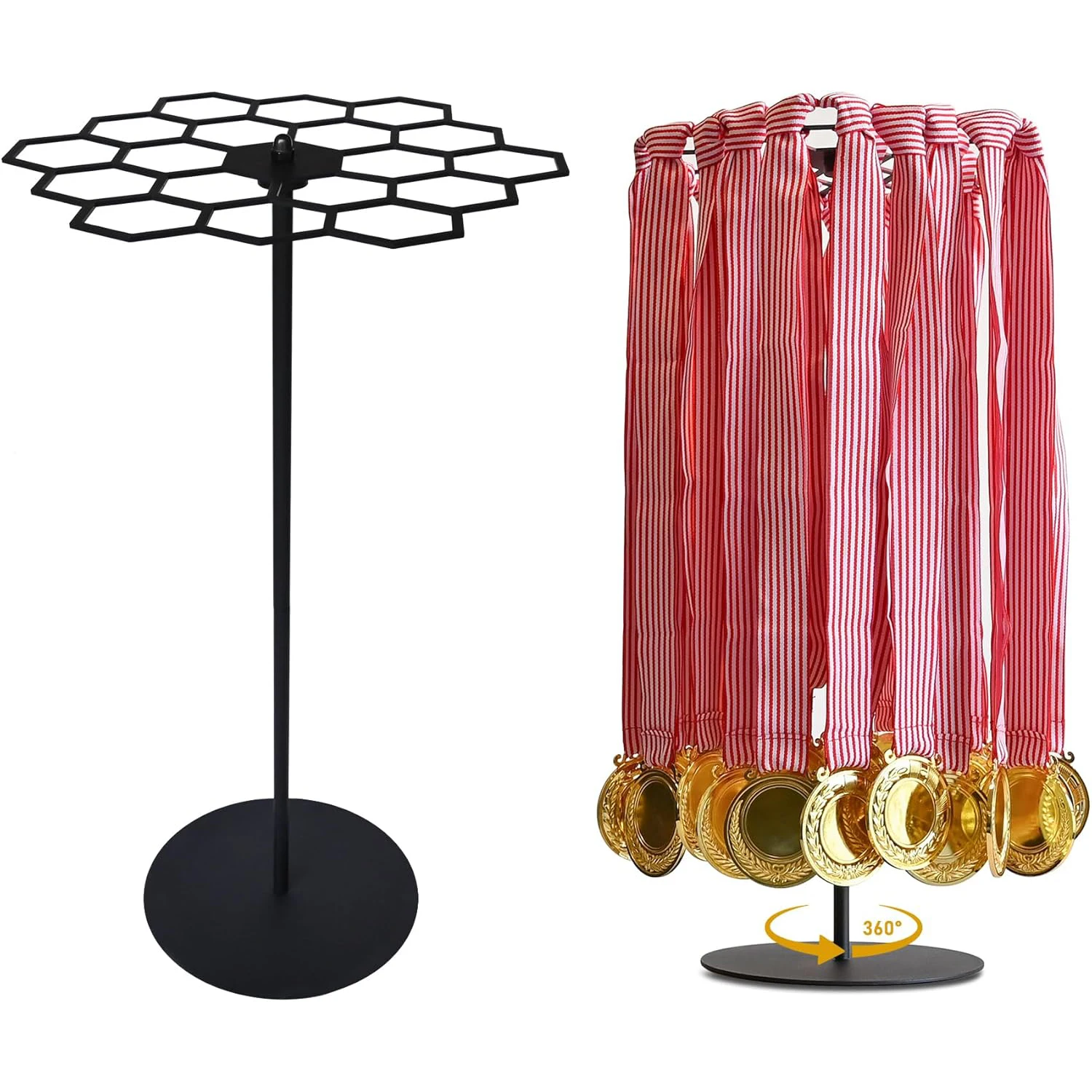 

360° Rotatable Medal Storage Rack Tabletop Medal Hangers Metal Display Storage Rack for about 45 Medals Organiser Holder