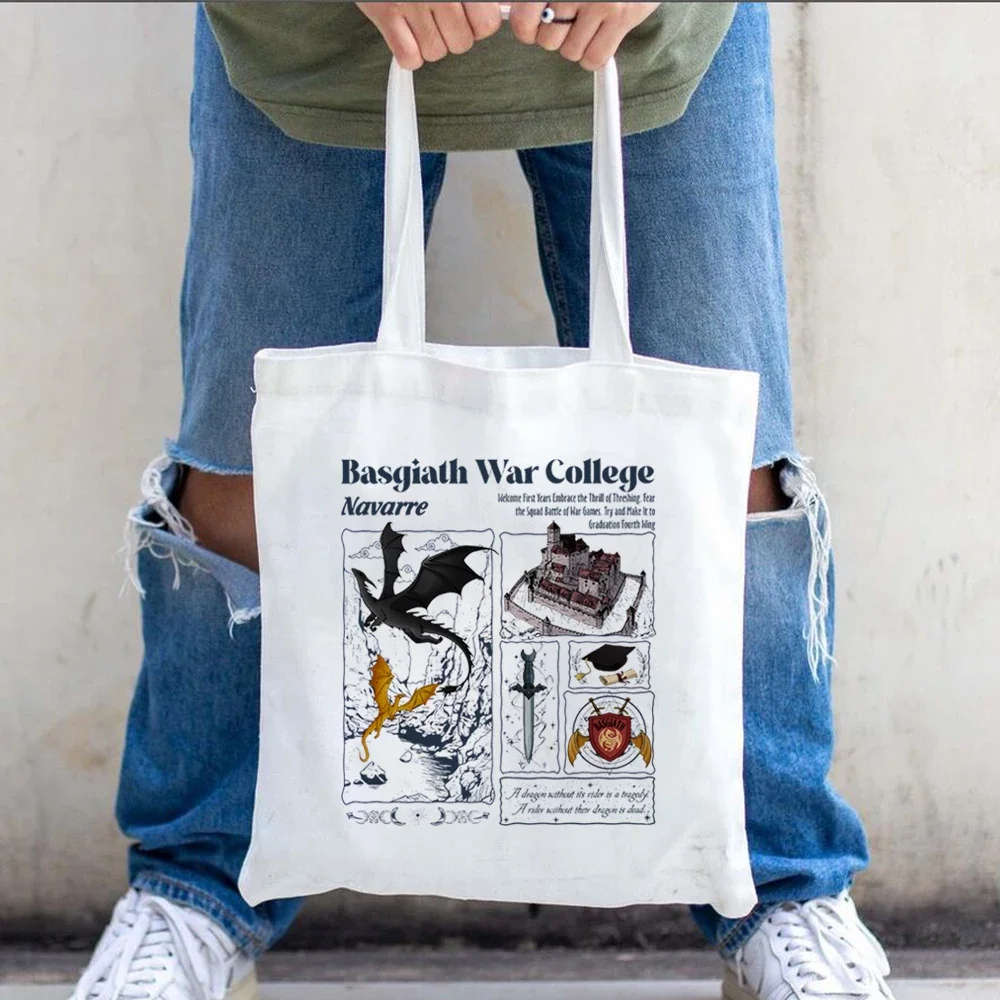 Basgiath War College tote bag Fourth Wing Dragon Rebecca Yoros canvas handbag Sarah J Mass Merch Cool Dragon bags Fans Gift