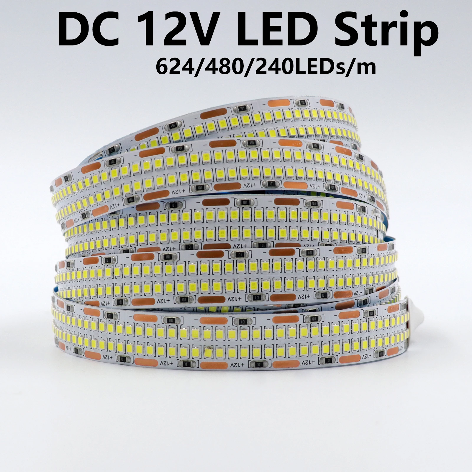 Tira de luces LED de alto brillo, cinta Flexible de doble fila, SMD 1200 624 480, luz blanca impermeable, 5M, 12V, 2835/2025 LED/m