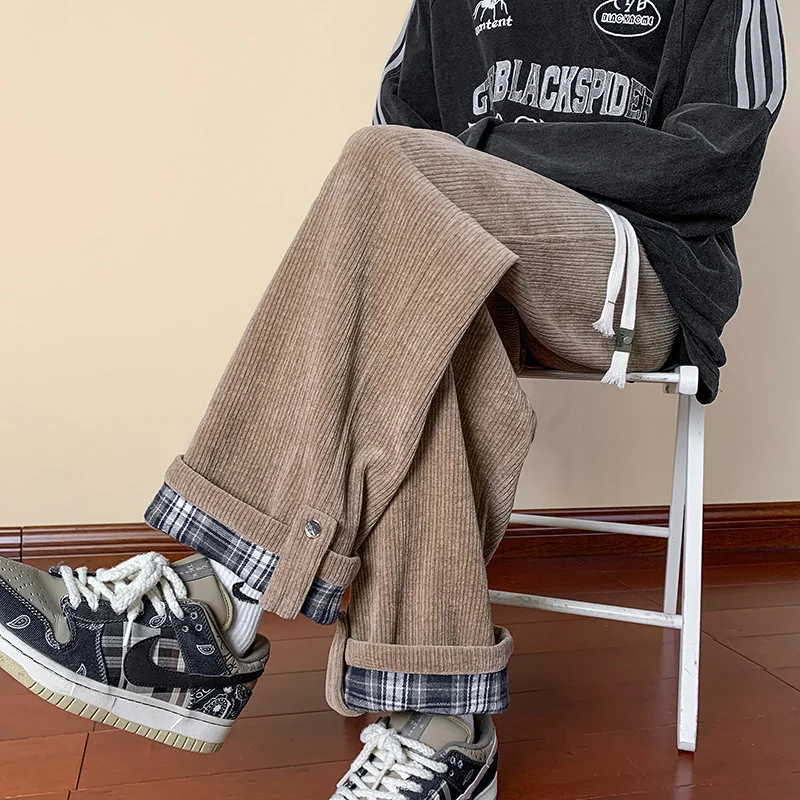 

Retro American Men's Casual Pants Spring Autumn Corduroy Loose Wide Leg Straight Cut Leisure Trousers Drapey Sweatpants