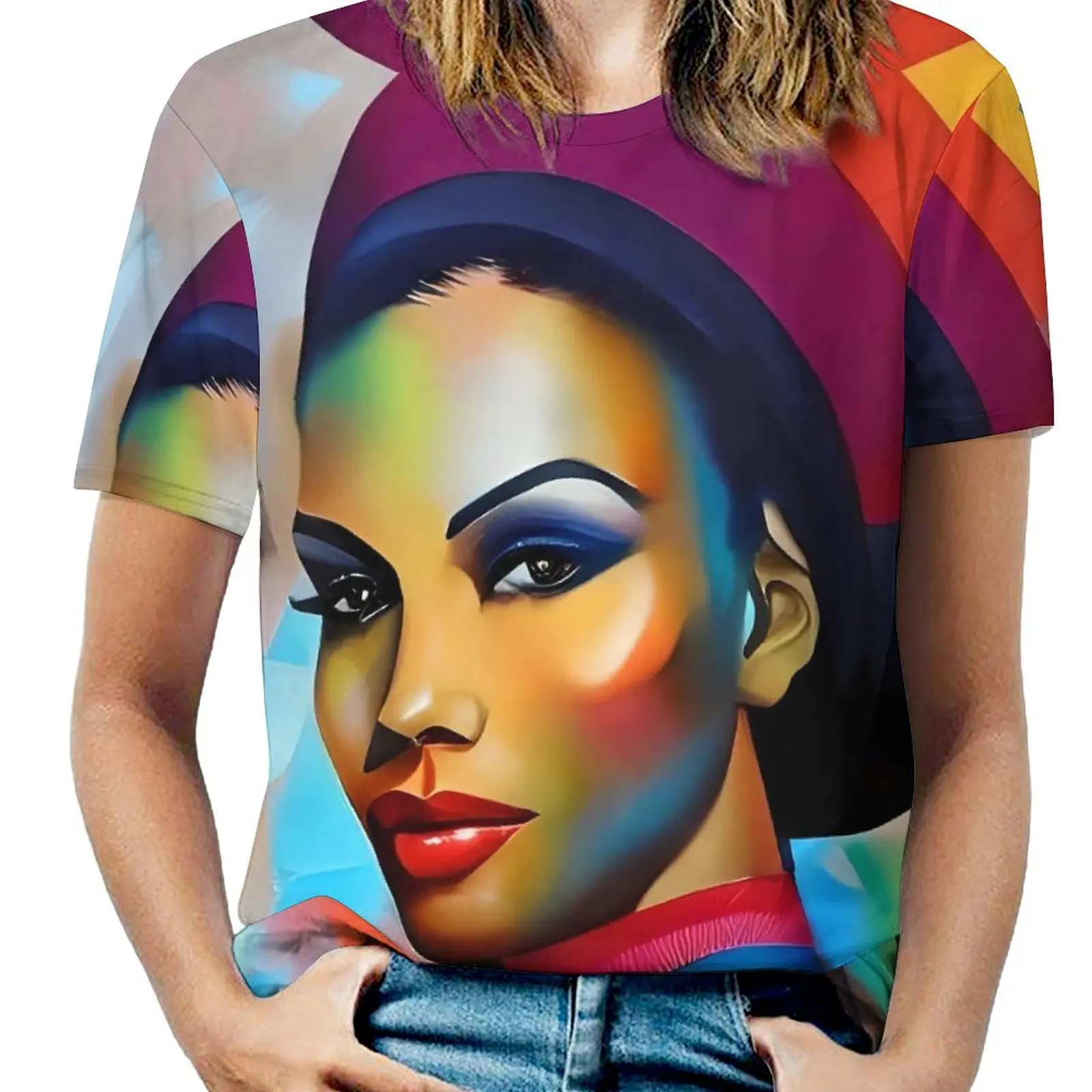 Ladies T-Shirt Lady Face Board Print O Neck T-Shirts Short Sleeve Abstract Art Funny Custom Tops Street Wear Tees 4XL 5XL 6XL