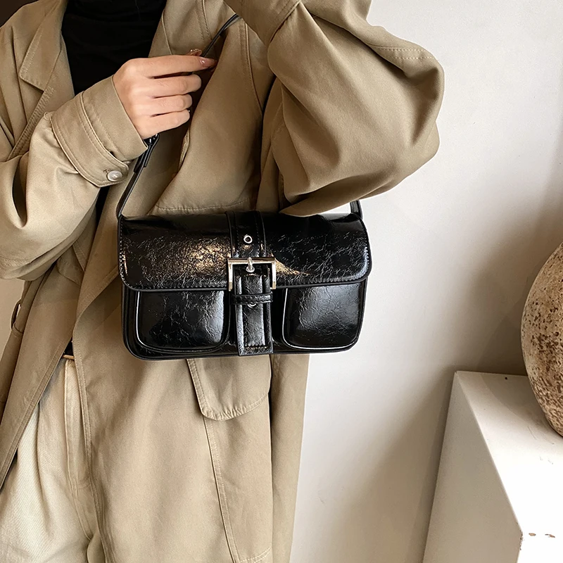 MOODS Retro Women Bags Belt Buckle Design Single Shoulder Bag Flap Shape Pure Color Casual Street Underarm Satchels 2024 Latest