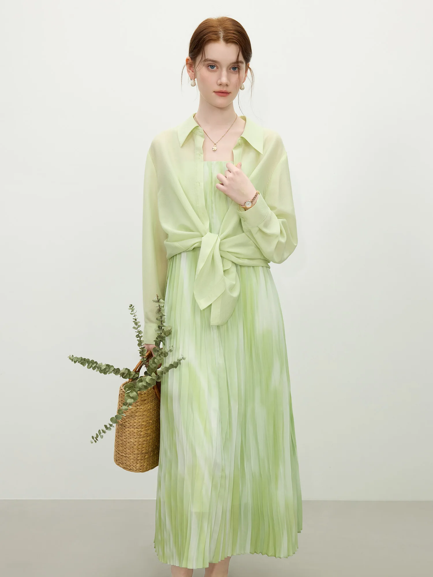 FSLE 2025 Summer Thin Shirt Acetate Sun Shirt UPF50+ Lightweight Long Sleeve Boho Cover Up with Side Slits & Hidden Snap Cuffs
