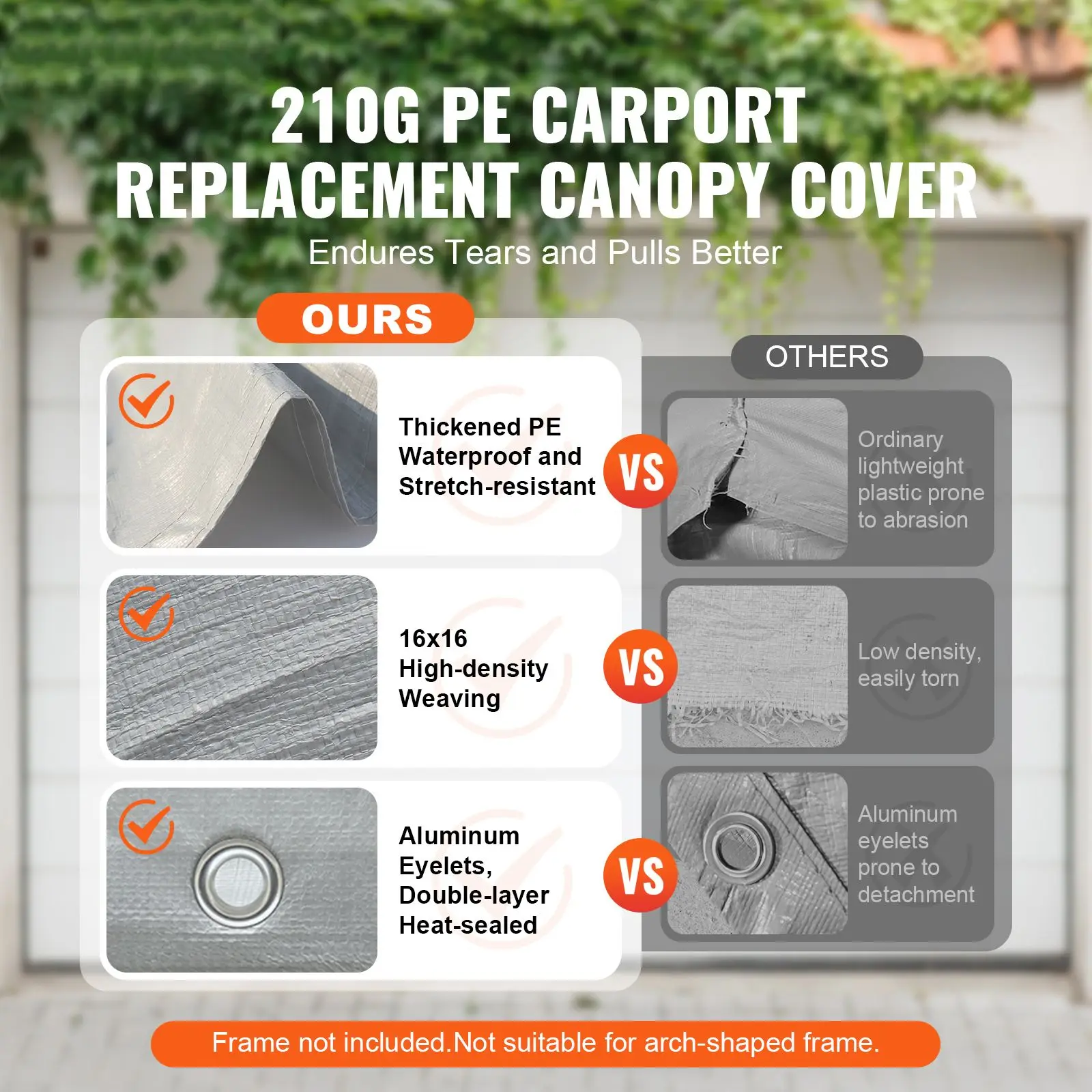 Carport Replacement Canopy Cover 10 x 20 ft, Garage Top Tent Shelter Tarp Heavy-Duty Waterproof & UV Protected, Easy Installatio