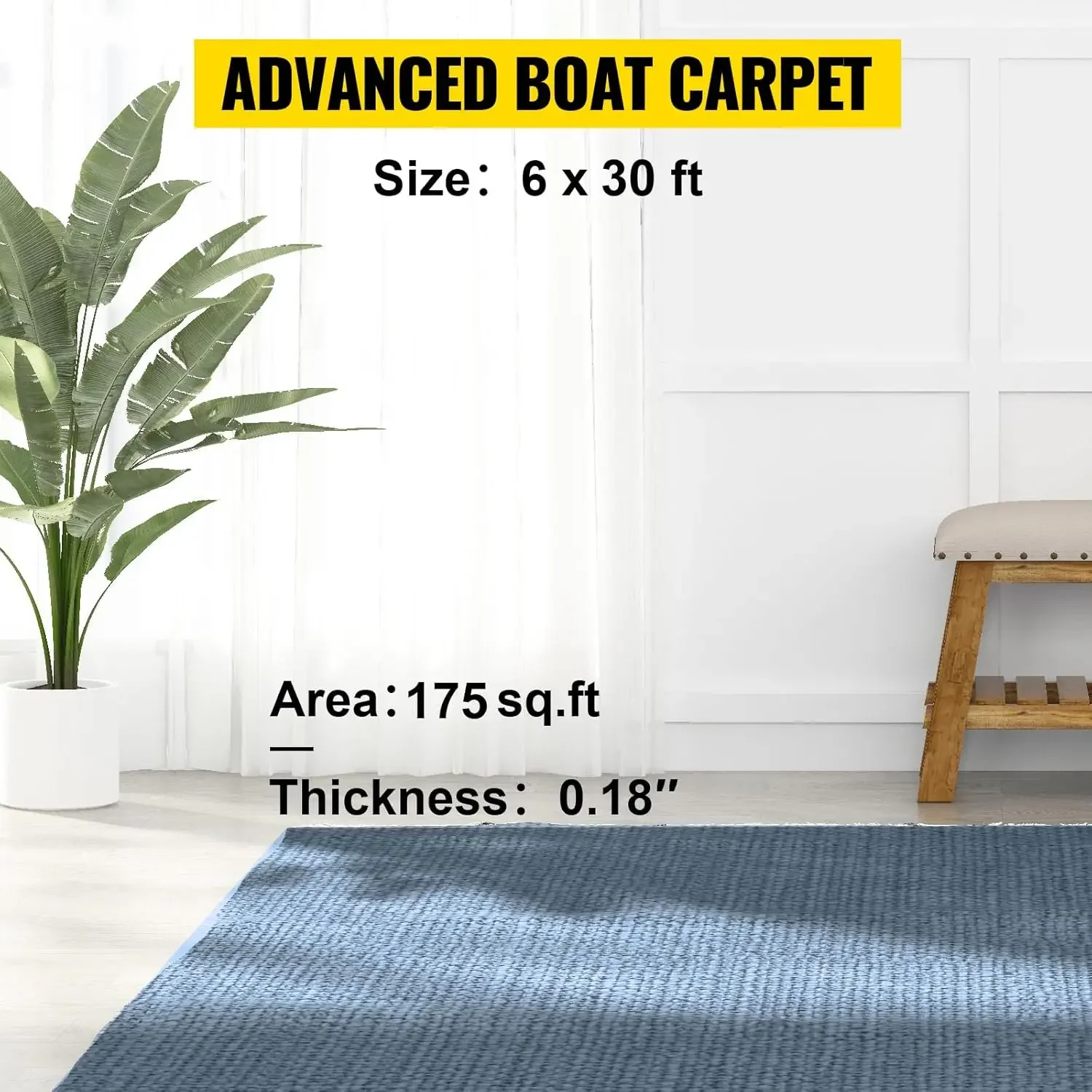 Gray Marine Carpet 6 ft x 29.5 ft, Boat Carpet Rugs, Indoor Outdoor Rugs for Patio Deck Anti-Slide