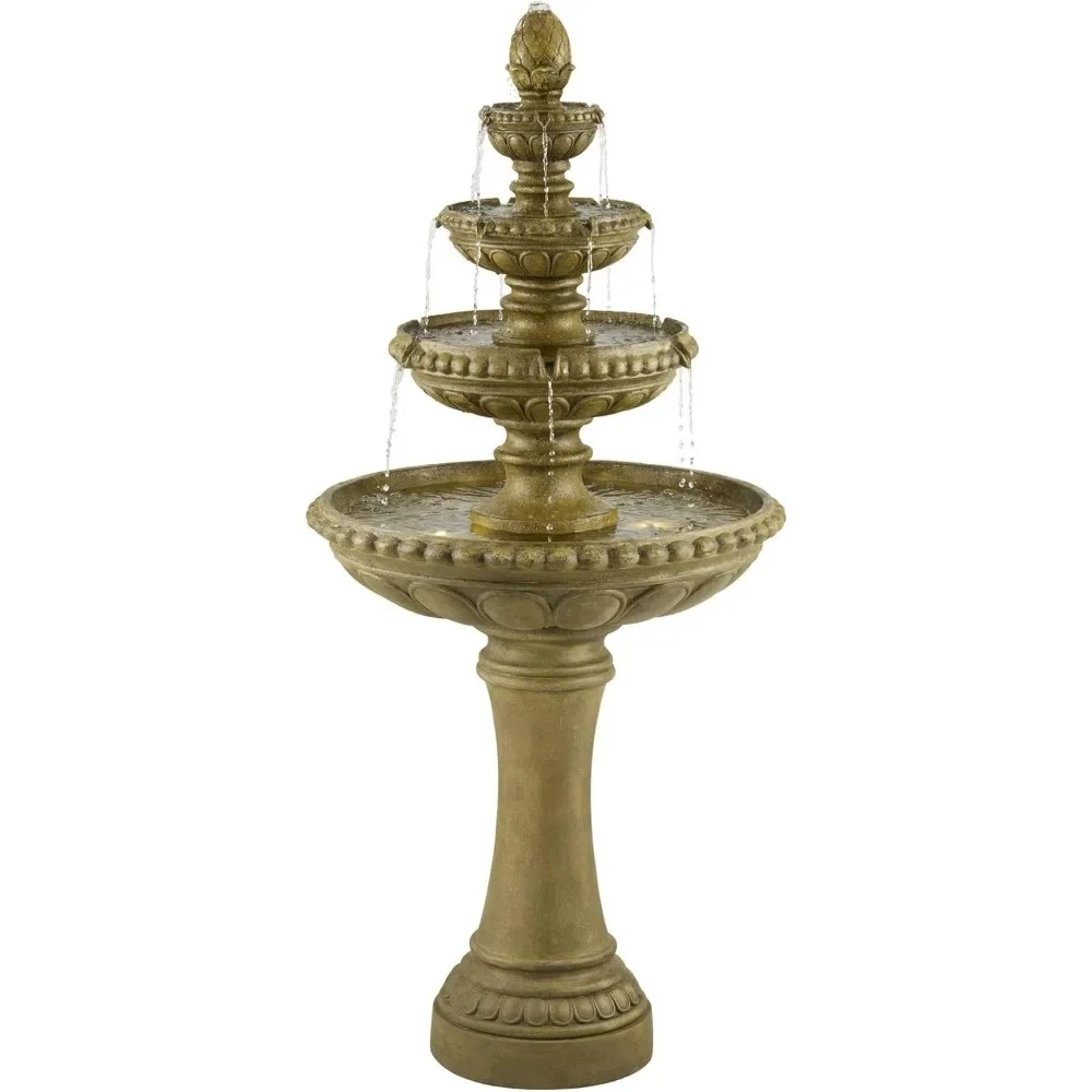 

Outdoor Floor Water Fountain 66" High with LED Light 4 Tiered Decor for Garden Patio Backyard Deck Home Lawn