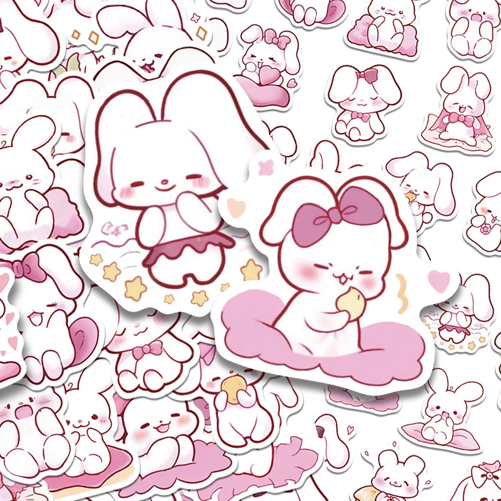 

10/30/50pcs Kawaii Pink Rabbit Cartoon Stickers Cute Anime Bunny Graffiti Sticker Suitcase Water Bottle Phone Decals Toy Gifts