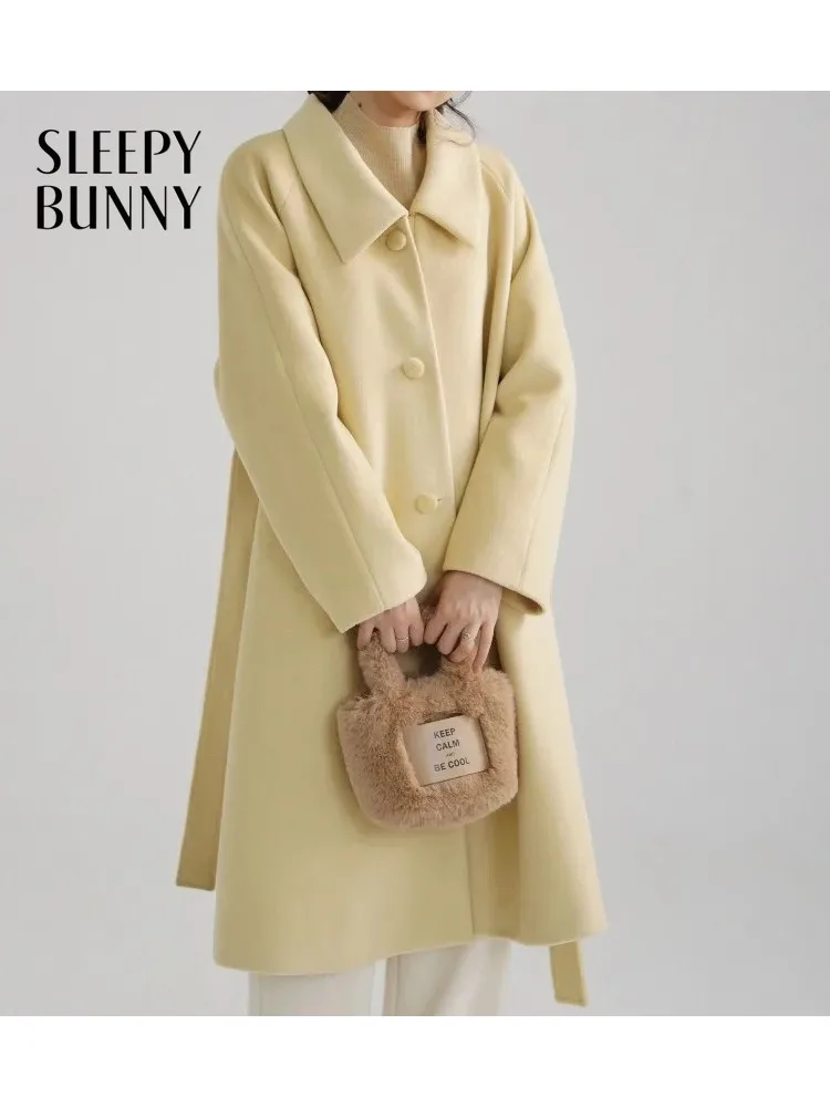 

Элегантное женское шерстяное теплое длинное пальто, осень-зима, двустороннее шерстяное пальто, свободная верхняя одежда с лацканами для офиса или повседневной одежды