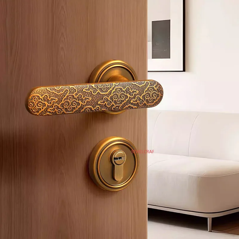 1 Set Retro Zinc Alloy Safety Door Locks Double-sided Handle Silent Bedroom Door Lock High-quality Anti-theft Mechanical Lock