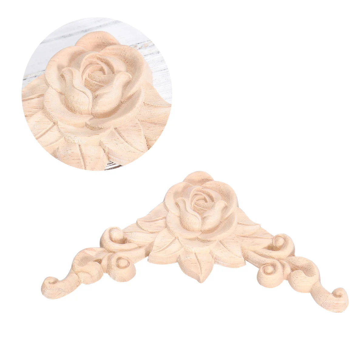 

2Pcs Solid Wood Carved Corner Onlay Natural Rose Flower Frame Door Applique for Cabinet Cupboard Furniture Decoration Wood
