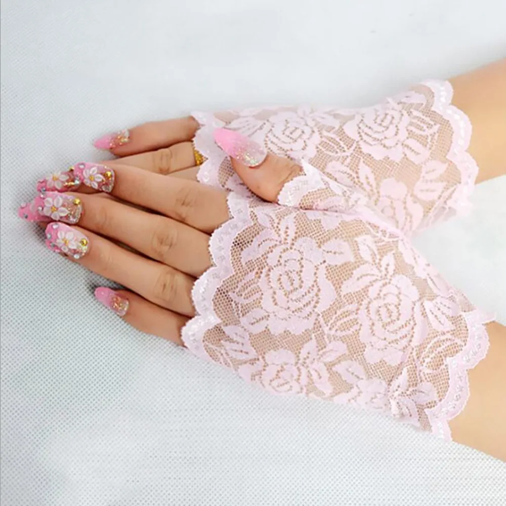 Summer Women Fingerless Gloves Sexy Female Lace Sailor Dance Mittens For Bride Half Finger Fishnet Dress Mesh Short Gloves image 5