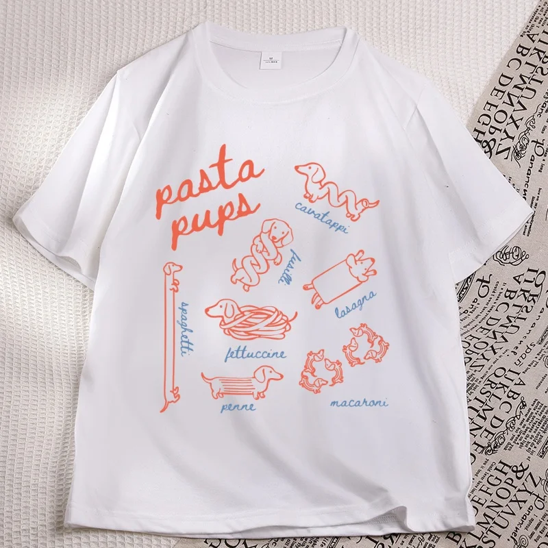 Camiseta divertida de Pasta Pups para mujer, camisetas de algodón italiano de manga corta con diseño de perro Dachshund, camiseta para mamá amante de los perros, ropa para mujer