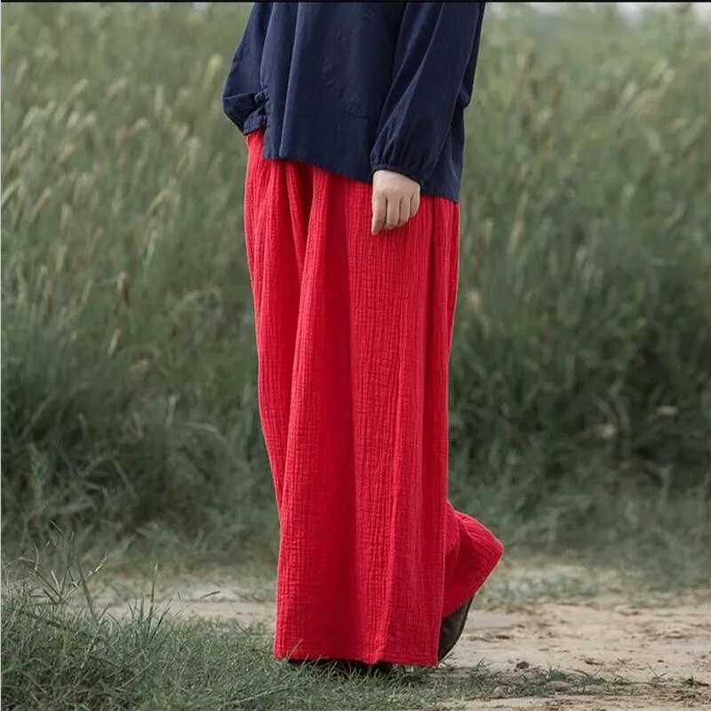 2024 Women Casual Wide Leg Pants Plus Size Loose Solid Trousers With Pocket Pants 14 Color Cotton Linen Pants