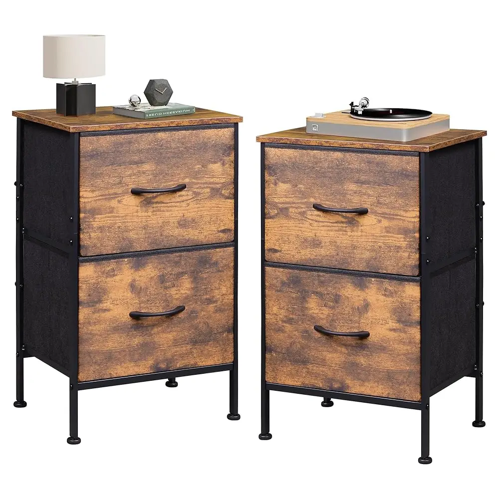 

Night Stand Set 2, Dresser And Nightstand Sets, Nightstands With 2 Fabric Drawers, End Tables For Bedroom, Bedside Furniture,