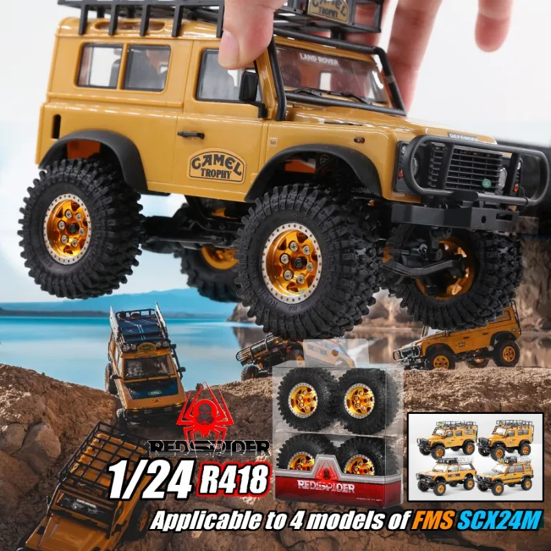 CYGJ-Upgrade Parts- 4Pcs Metal Beadlock Wheel& Rim Rubber Tire Set For Axial SCX24 UDIRC FMS Camel Trophy 1/24 RC Crawler Car