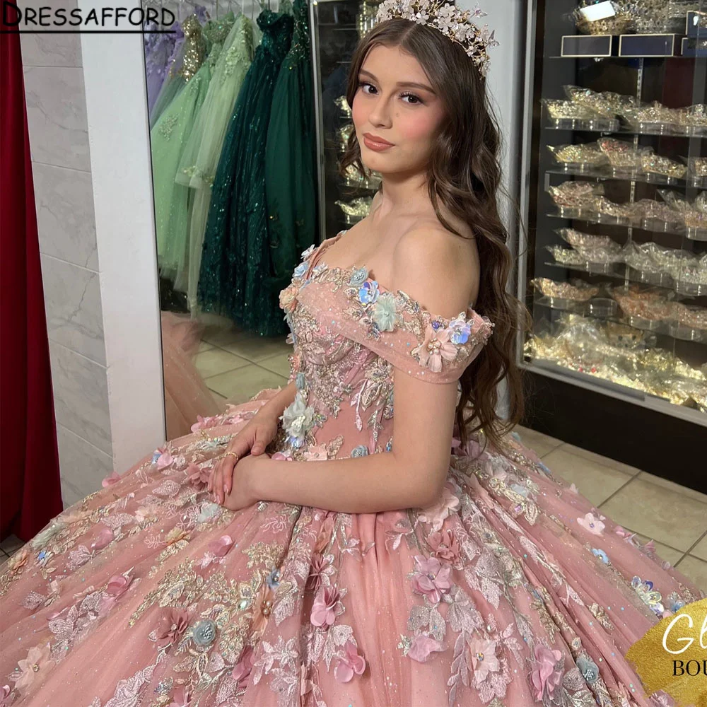 Luxury Gold Sparkles Off The Shoulder Pink Quinceanera Dress 2024 Ball Gown Charro Mexican Dress vestido de 15 quinceañera