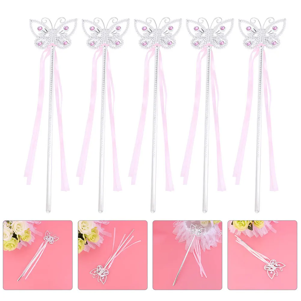 

5 Pcs Butterfly Wands Decorations Party Supplies Fairy Ribbon Lovely Favors Birthday