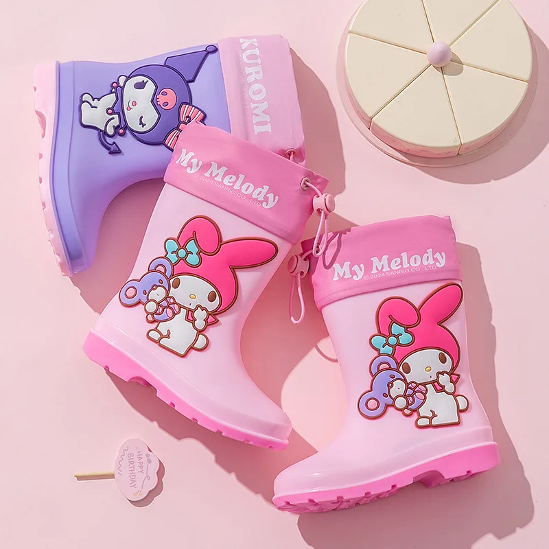 

Sanrio Kuromi Kids Rain Boots Kawaii Anime My Melody Girls Rain Shoes Cartoon Cute Soft Soles Waterproof Non-Slip Rubber Shoes