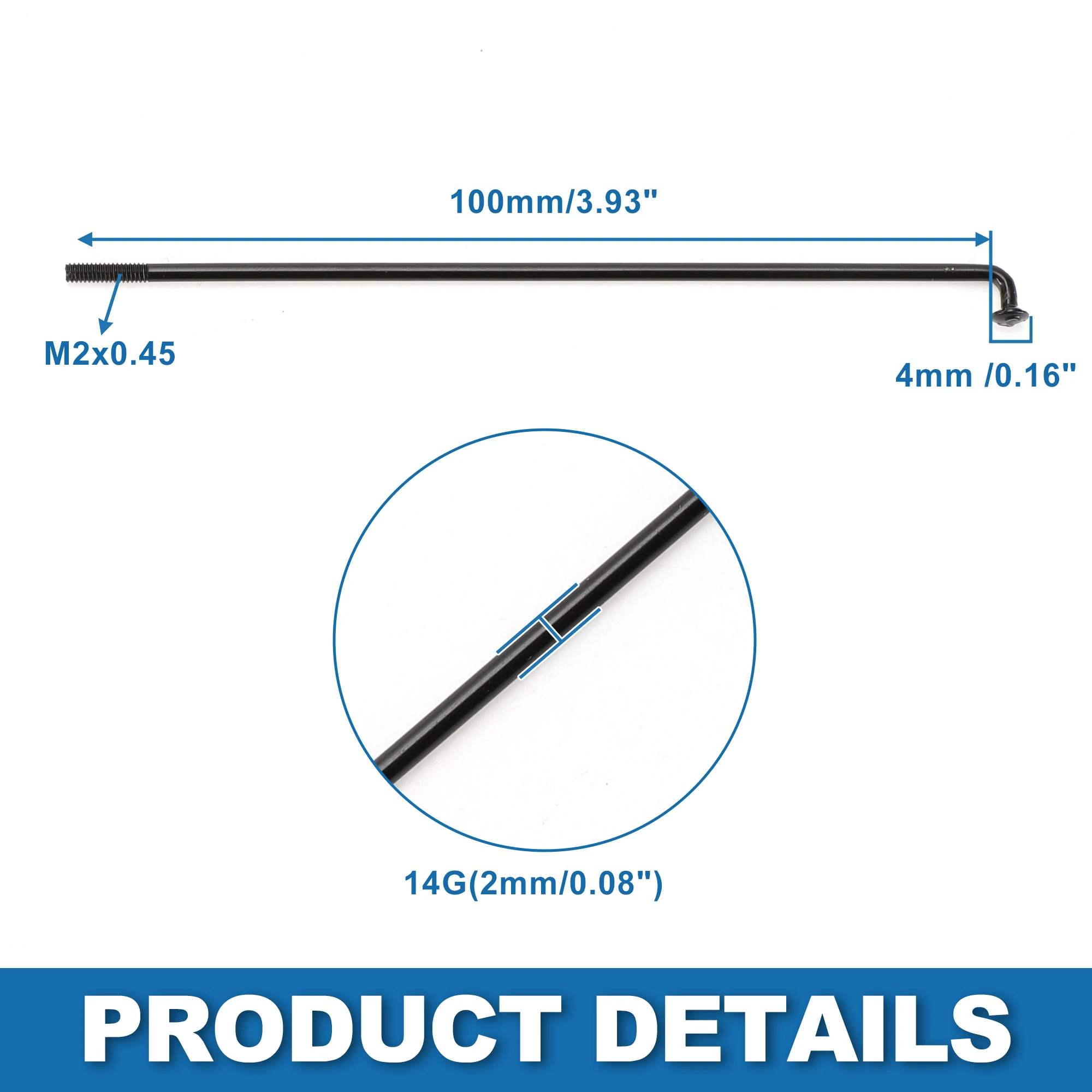 X Autohaux Fahrradspeichen Fahrrad-Radspeichen 14G 100/105/108/112/115/120/125/130/135/140/151mm Länge Kohlenstoffstahl Verzinkt – Detail 8