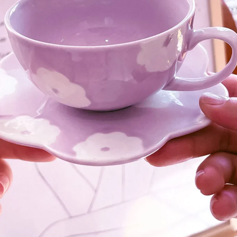 الرجعية الخزف فنجان القهوة والصحن النمط الياباني خمر فنجان القهوة زهرة جميلة السيراميك لوكس فينكان تاكيمي فنجان الشاي مجموعة #4