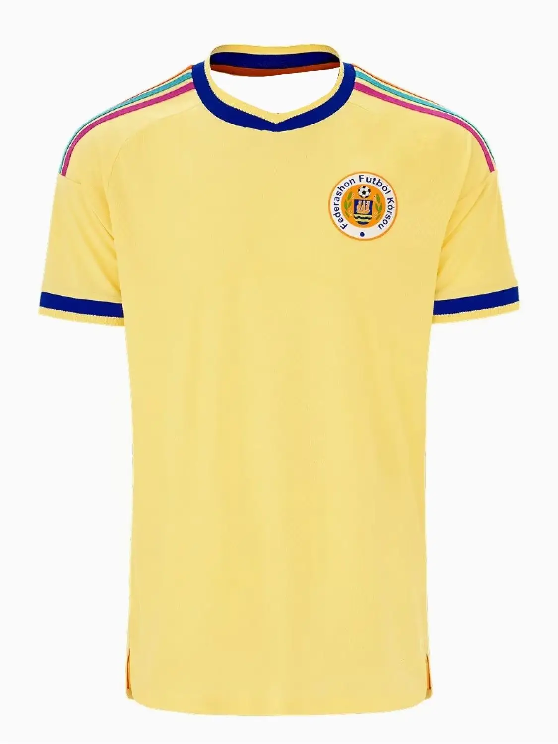 2026 Nieuwe Ademende Zomer Heren Fans Federashon Futbol Korsou Curacao Voetbalshirt Voetbalshirt Lichtgeel Top - afbeelding 2