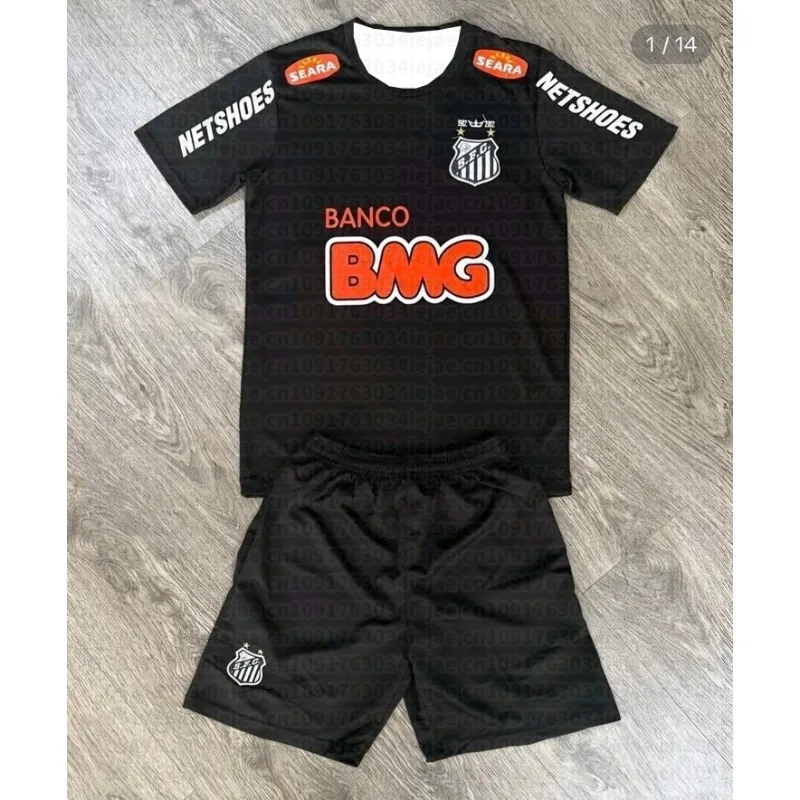 2026 New Men and Women Kid 2 Piece Set Streetwear Santos Print Short Sleeve T Shirt and Shorts Summer Football Tracksuit