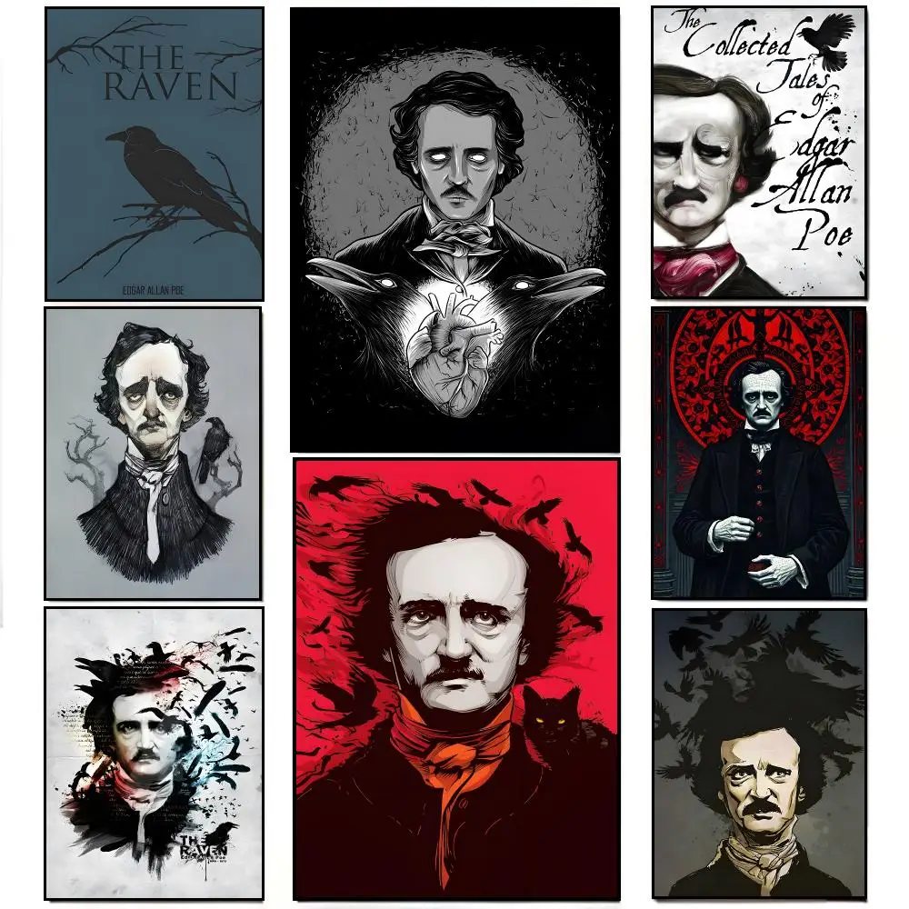 Literary Legend E-Edgar Allan Poe Poster Frameless Wall Art Print, Peel-and-Stick Removable