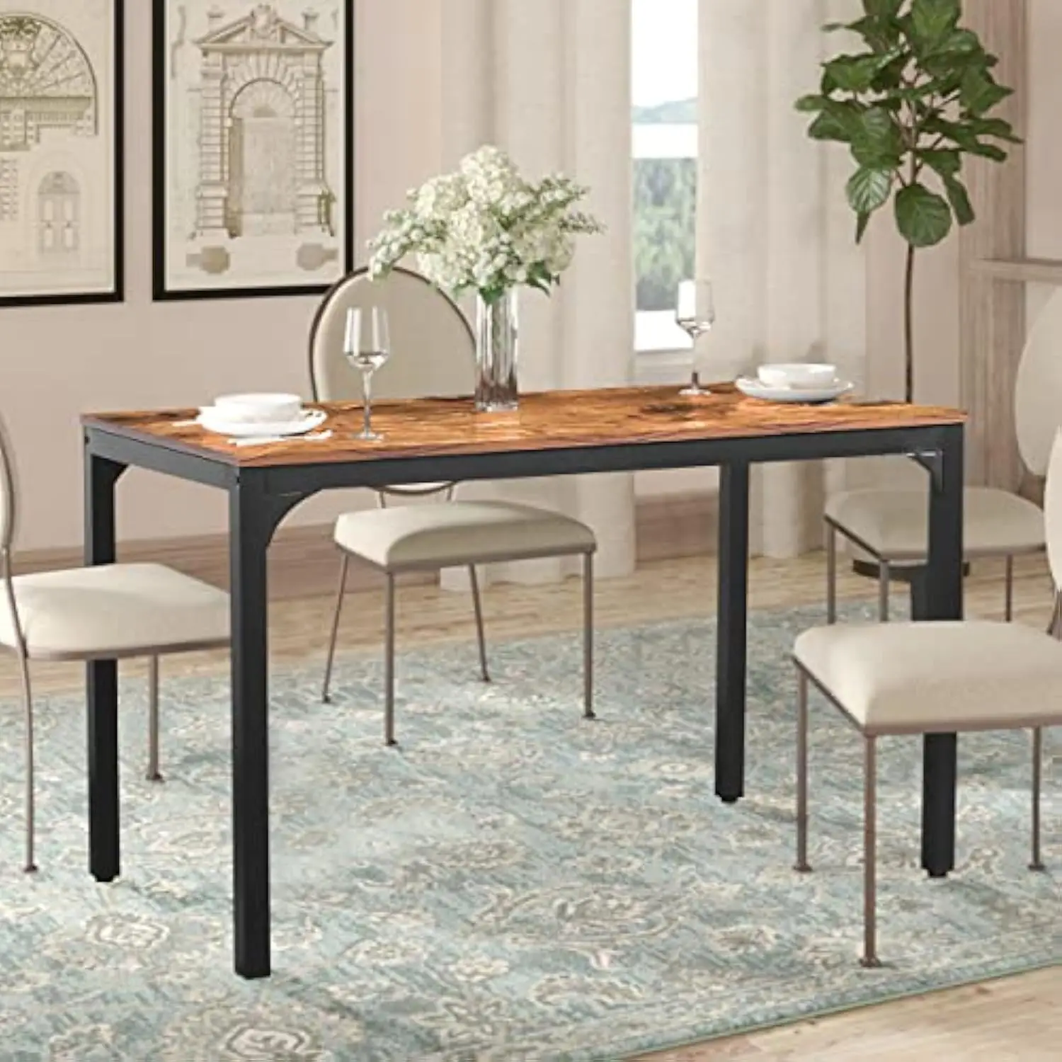 47 Kitchen Table, Industrial Dining Table for Small Places, Dining Table with Adjustable Foot, Space Saving Dinner Room Table