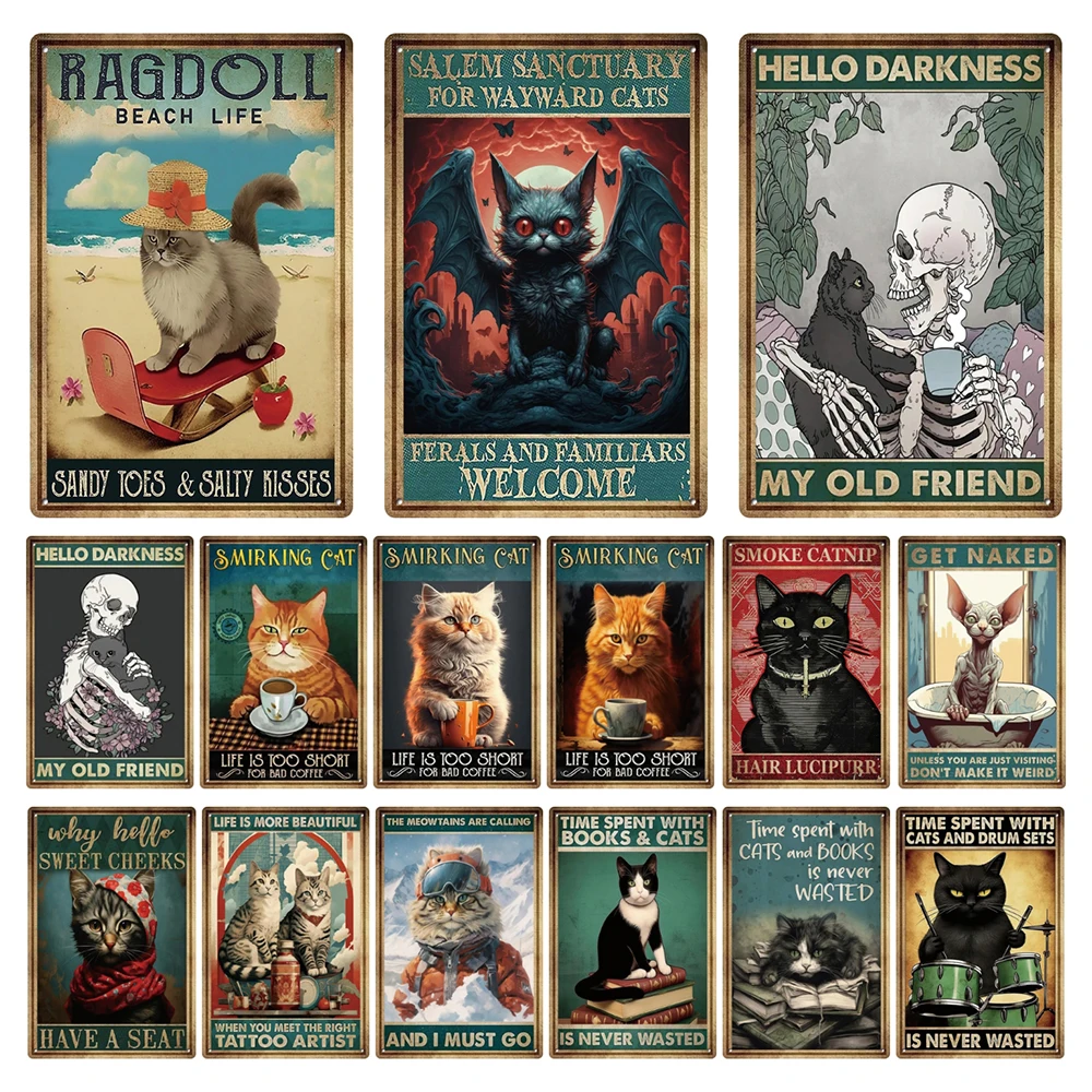 [ Kelly66 ] Black Cat Get Naked  Art Tin  Poster Metal Sign Bar Decor Painting 20*30 CM Size Dy245