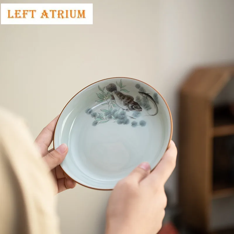 

Ancient Blue Underglaze Colored Fish Pot Bearing Holder Gaiwan Support Dry Brew Table Tea Tray Coaster For Tea Fruit Snack Plate