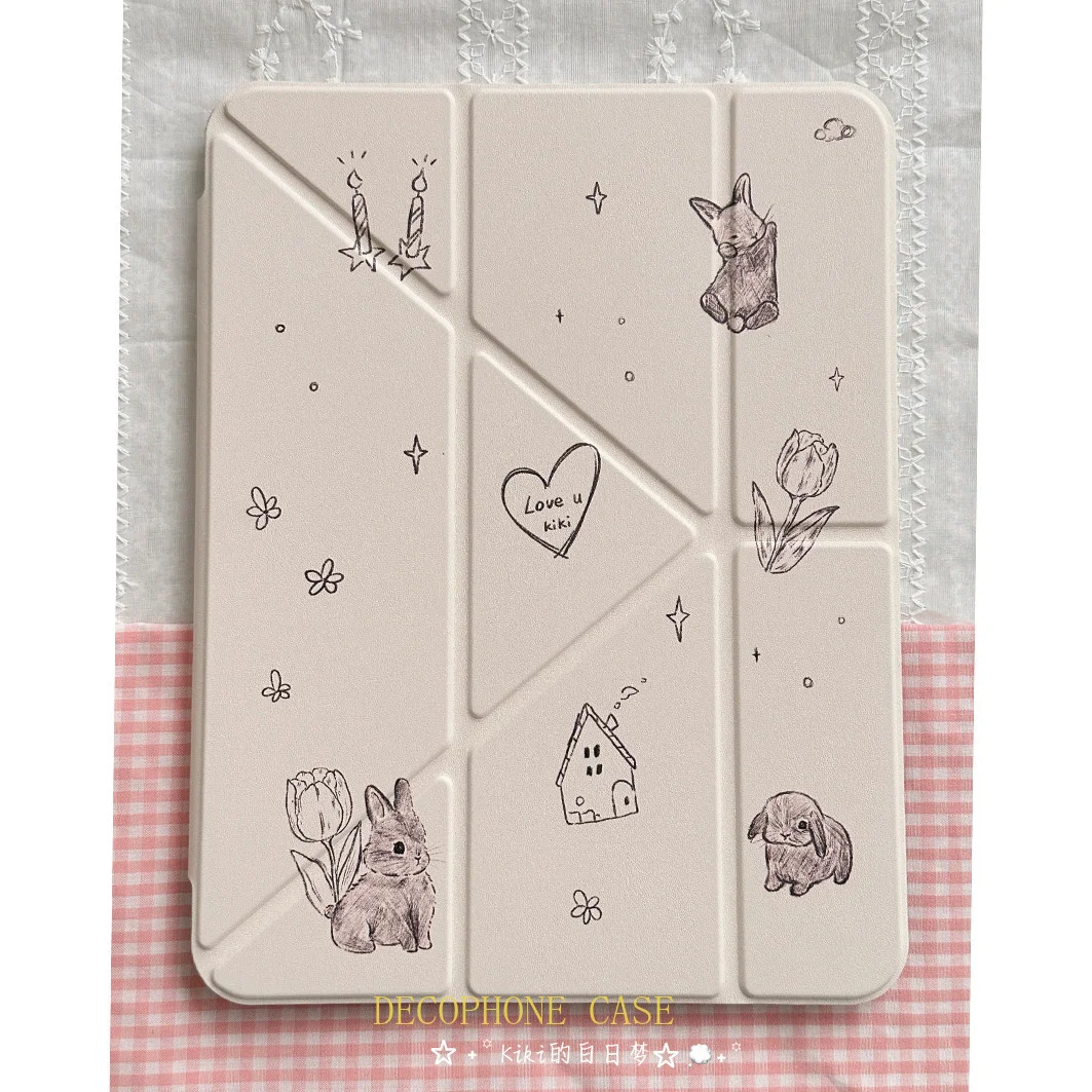 

INS cute bunny 3+Y-fold case For Samsung Galaxy Tab A8/A9/A11+FE LITE PLUS/Galaxy Tab S6 Lite/S7/S8/S9/S10+ FE