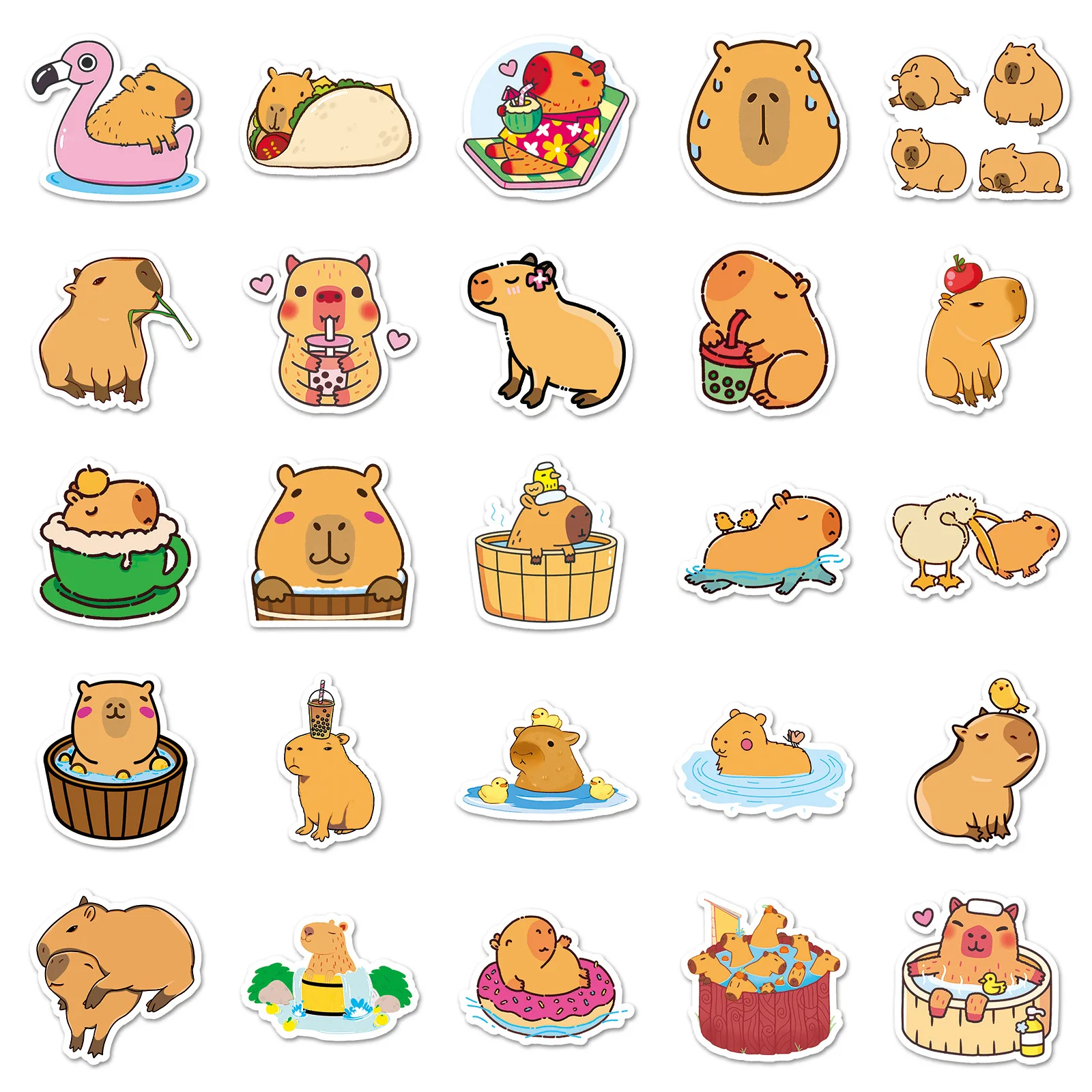 50pcs Cartoon Cute Capybara Sticker PVC Graffiti  Stickr Aesthetic Decorative Scrapbook DIY Child Phone Stationery Decals