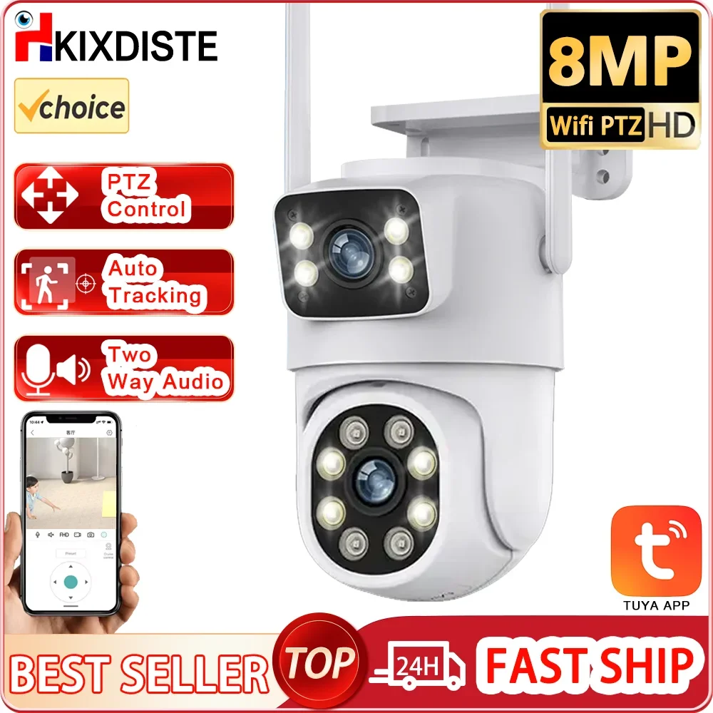 

Tuya 4K 8MP PTZ Wifi Security Camera Dual Lens with Dual Screen Ai Auto Tracking Wireless CCTV Surveillance Camera Smart Life