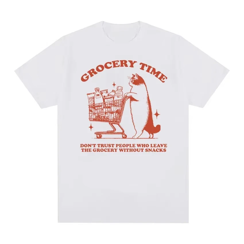 

Лето 2022, новинка, милый кот, продуктовое время, забавная футболка с мемом, женские повседневные топы с круглым вырезом, уютная футболка большого размера, футболки с графикой Y2K